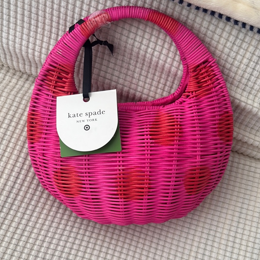 Kate Spade Pink Woven Handbag polka dots - Picture 1 of 6
